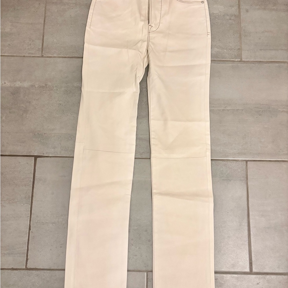 Frame Le Super High Straight Women's Cream White Real Leather Jeans